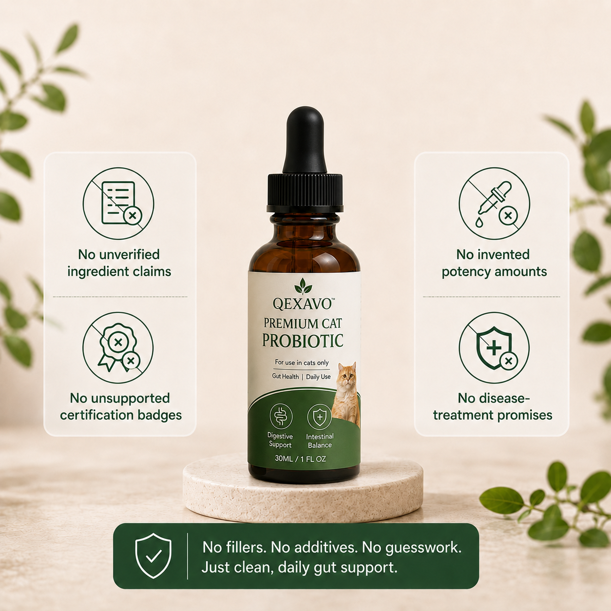 Qexavo bottle with responsible product-claim standards